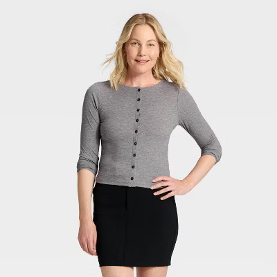 Women's Long Sleeve Knit Cardigan - A New Day™ Gray S | Target