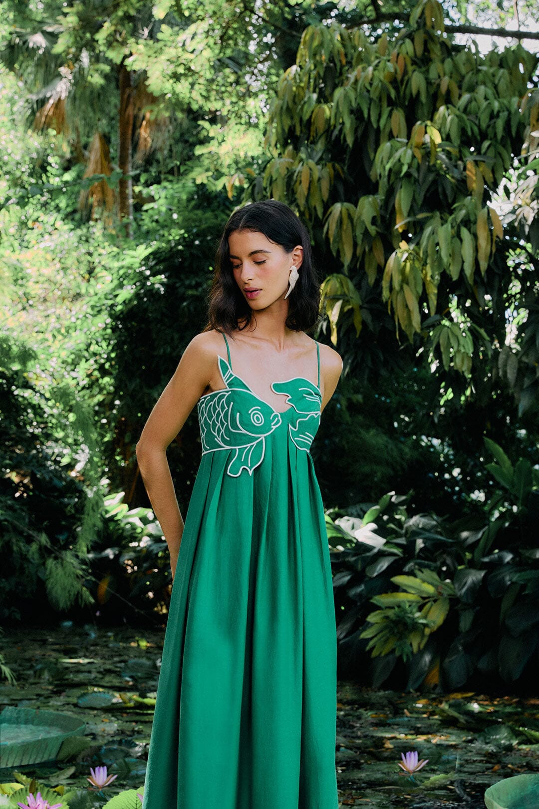 Green Fish Top LENZING™ ECOVERO™ Euroflax™ Maxi Dress | Farm Rio UK