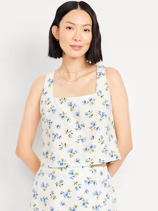 Square-Neck Linen-Blend Crop Tank Top | Old Navy (US)