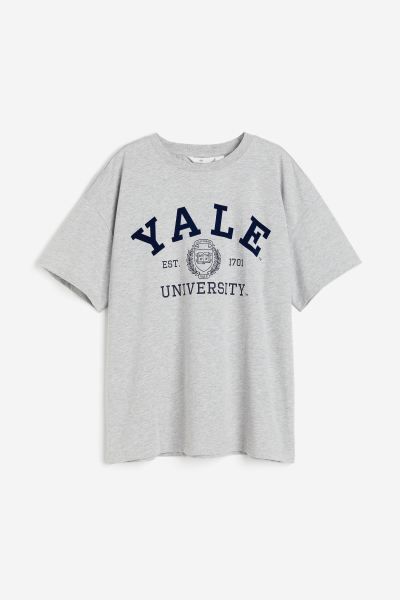 Oversized Printed T-shirt - Light grey marl/Yale - Ladies | H&M US | H&M (US + CA)