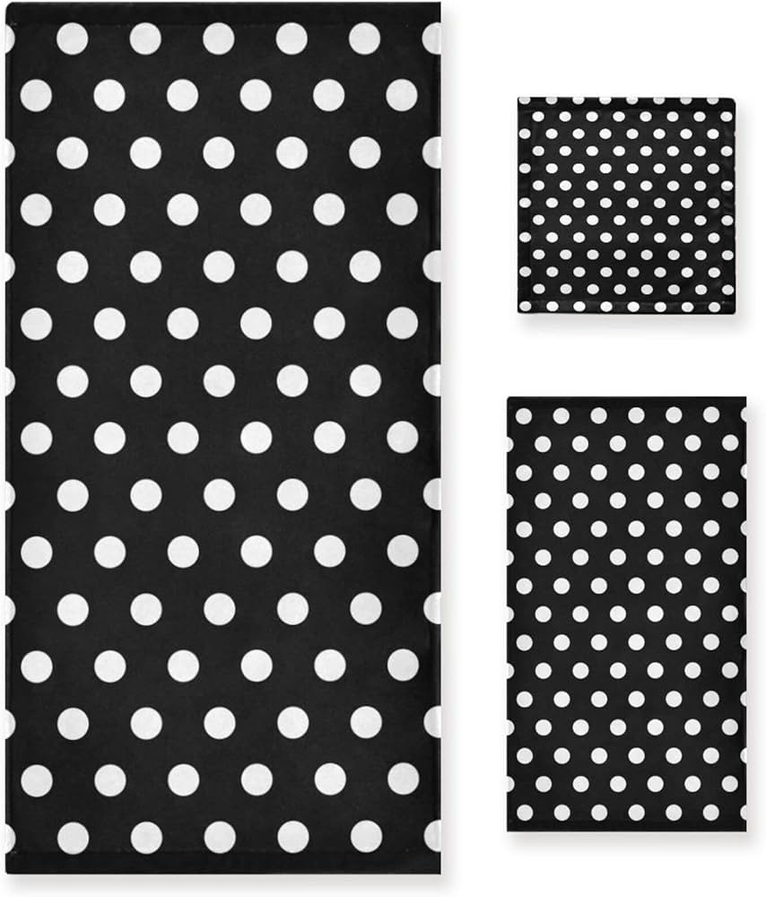 Black and White Bath Towels Set of 3,Polka Dots Pattern Decoractive Bathroom Towels Set 1 Bath To... | Amazon (US)