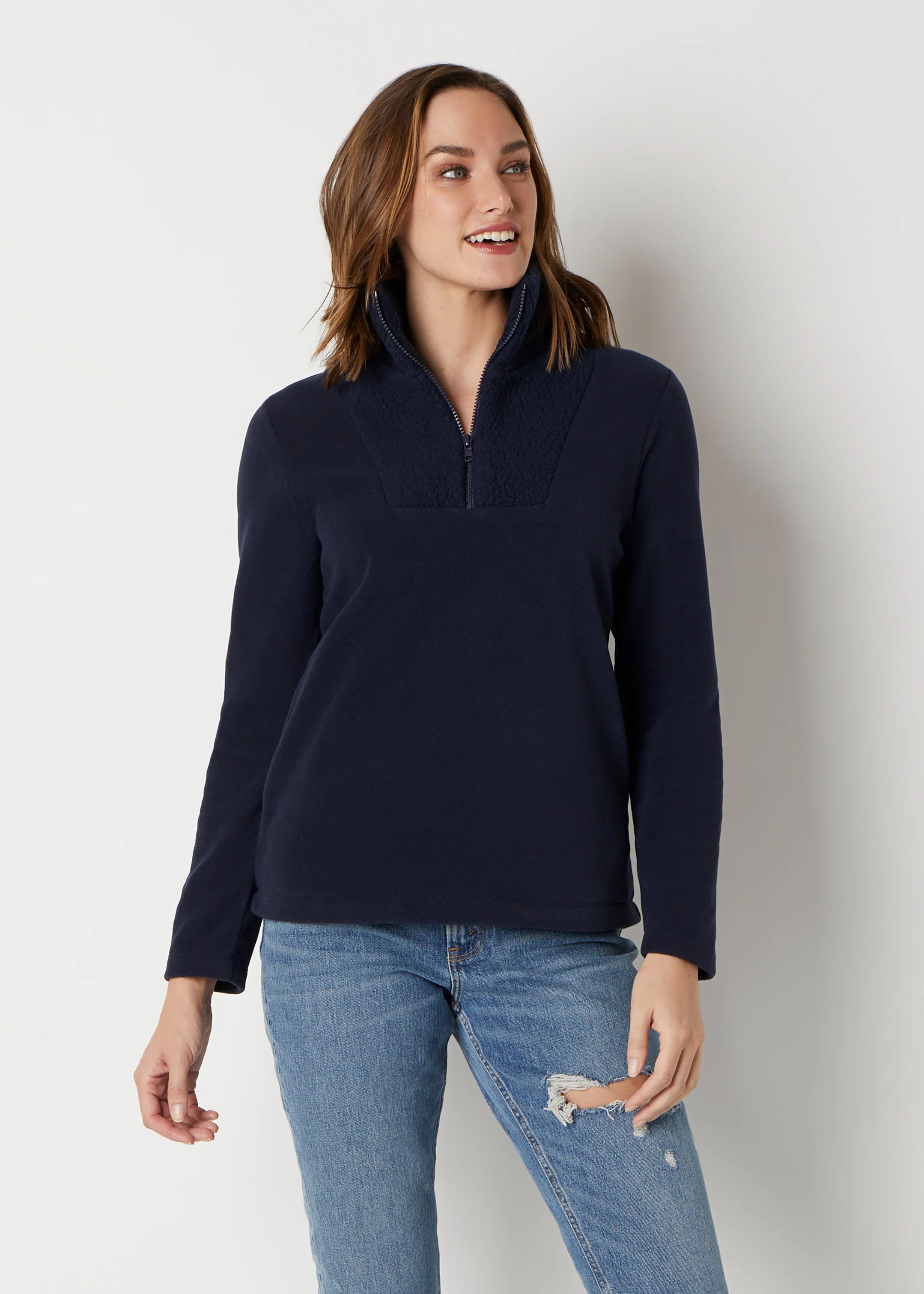 Heron Lane Pullover in Vello Fleece (Navy) | Dudley Stephens