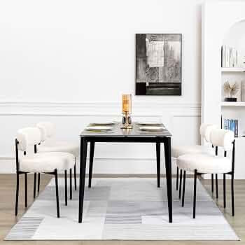 DYHOME Dining Chairs Set of 4, White Modern Upholstered Kitchen Dining Room Chairs, Boucle Dining... | Amazon (US)