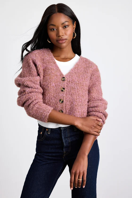 Evoletta Pink Marled Cropped Cardigan Sweater | Lulus