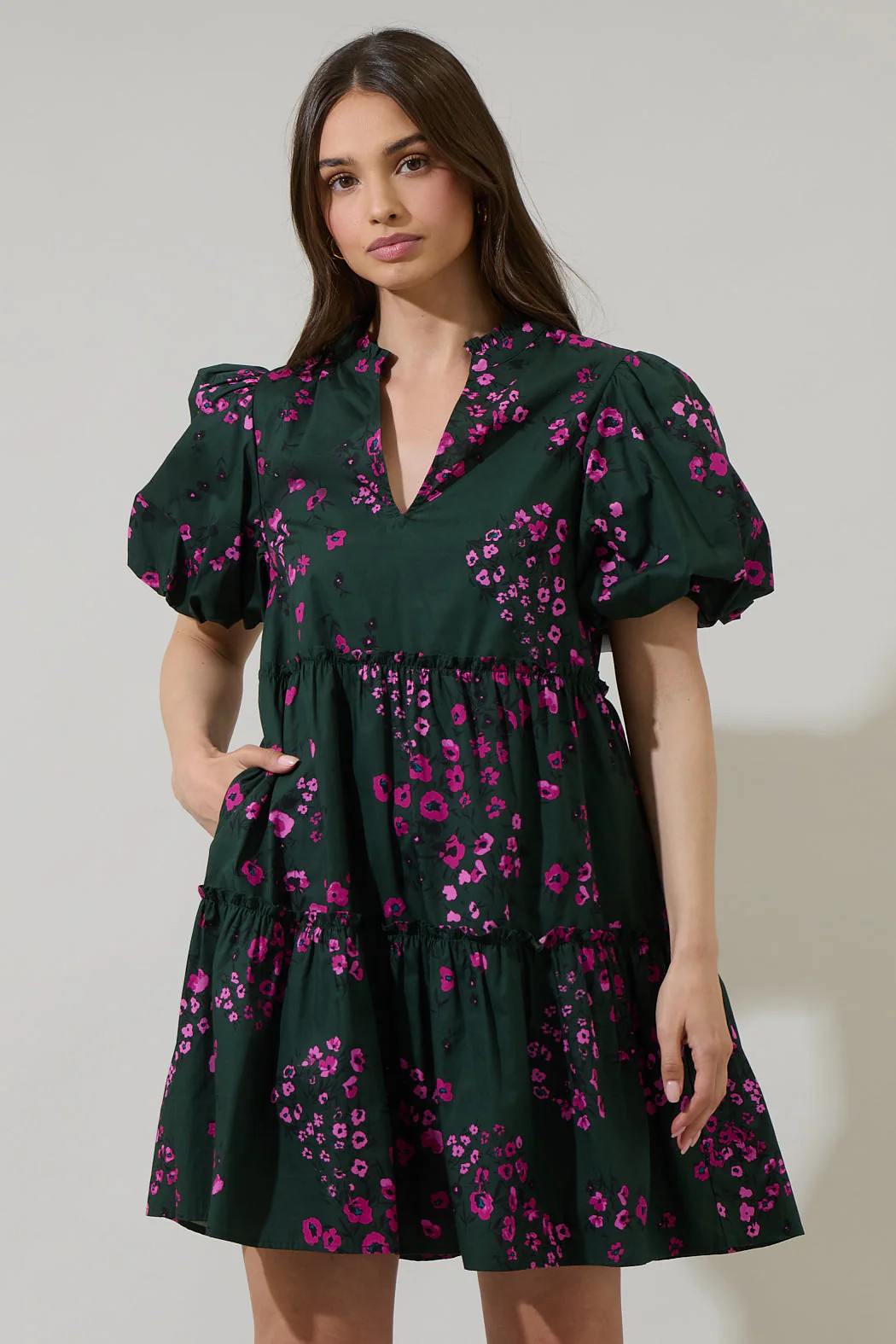 Anissa Floral Jeanne Bubble Sleeve Babydoll Dress | Sugarlips