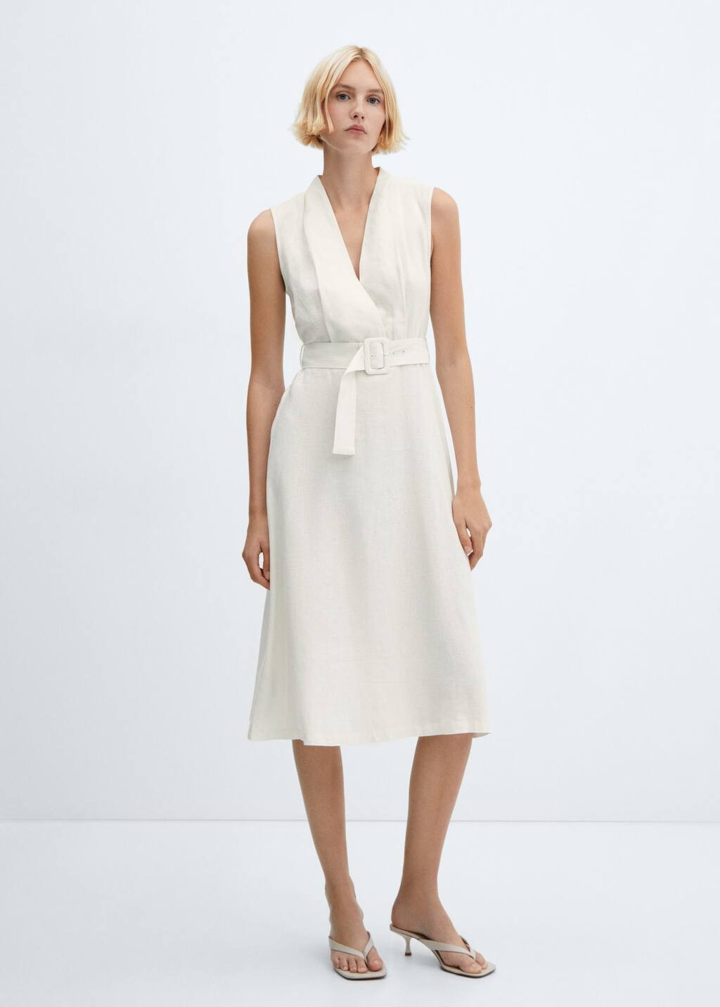 Belt linen dress | MANGO (UK)