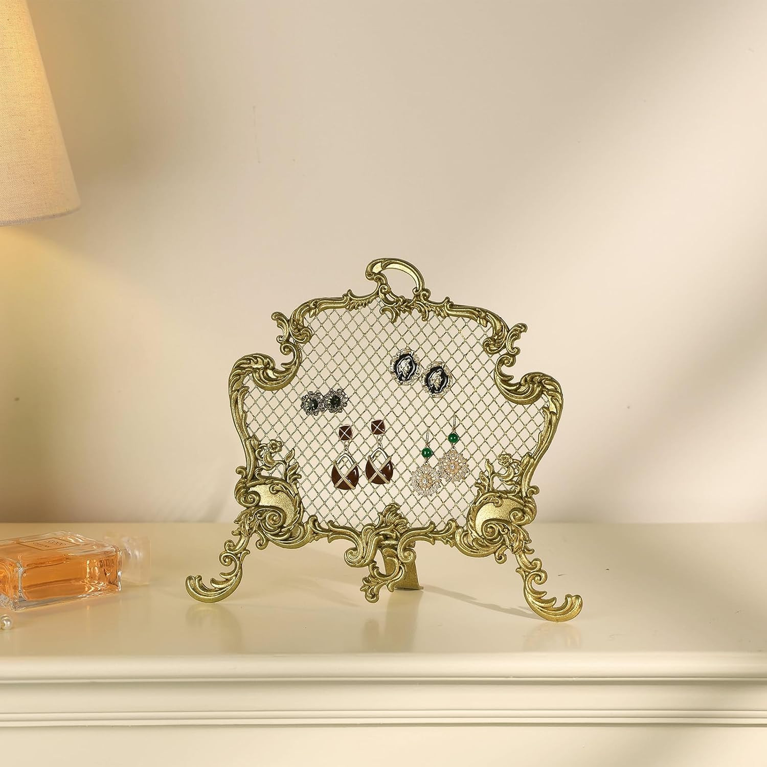NIKKY HOME Vintage Gold Earring Holder Stand, Baroque Mesh Organizer Frame | Amazon (US)
