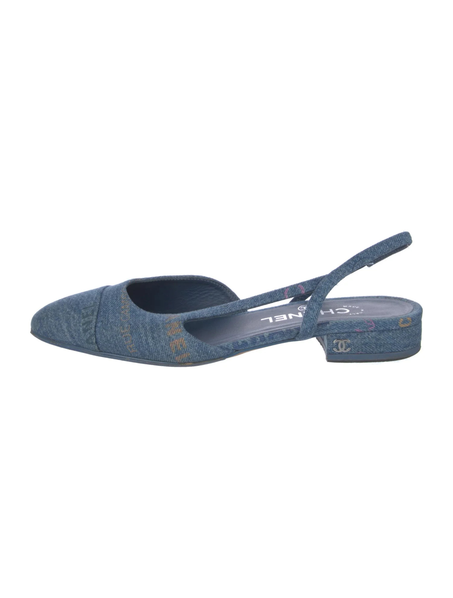 Interlocking CC Logo Denim Slingback Flats | The RealReal