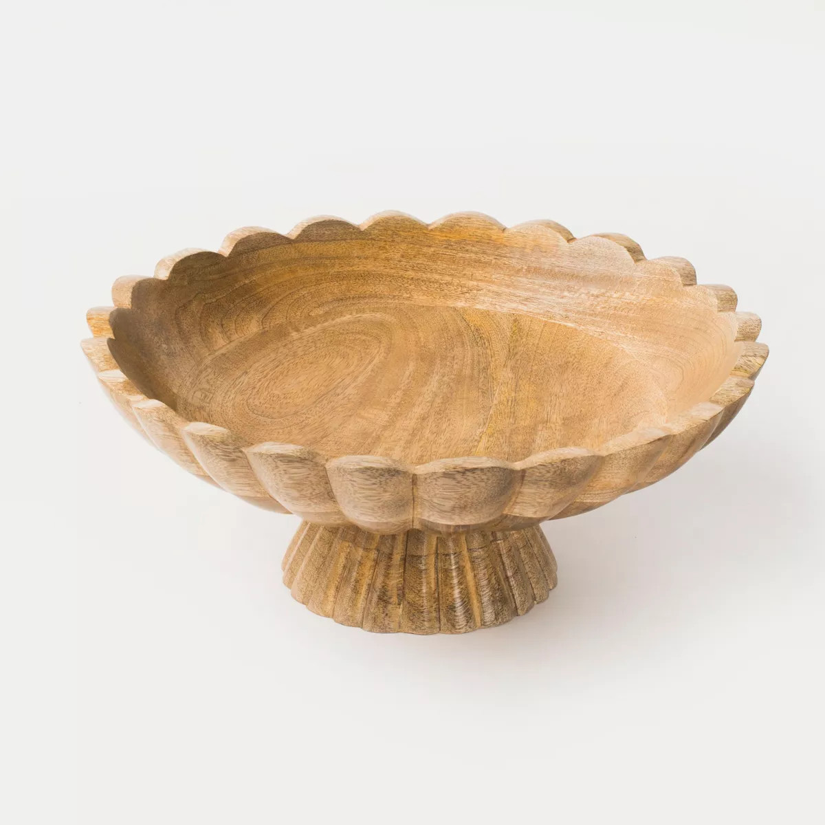 Mela Artisans Fluted Mango Wood Pedestal Bowl, Natural, 12-Inch | Target