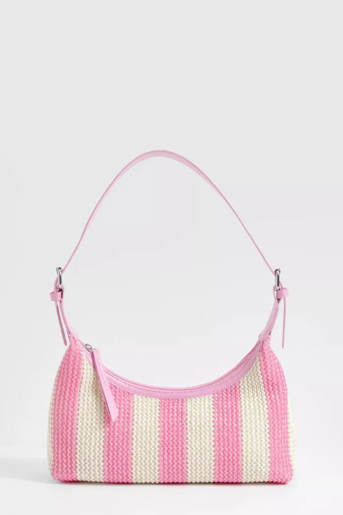 Stripe Raffia Shoulder Bag | boohoo (US & Canada)
