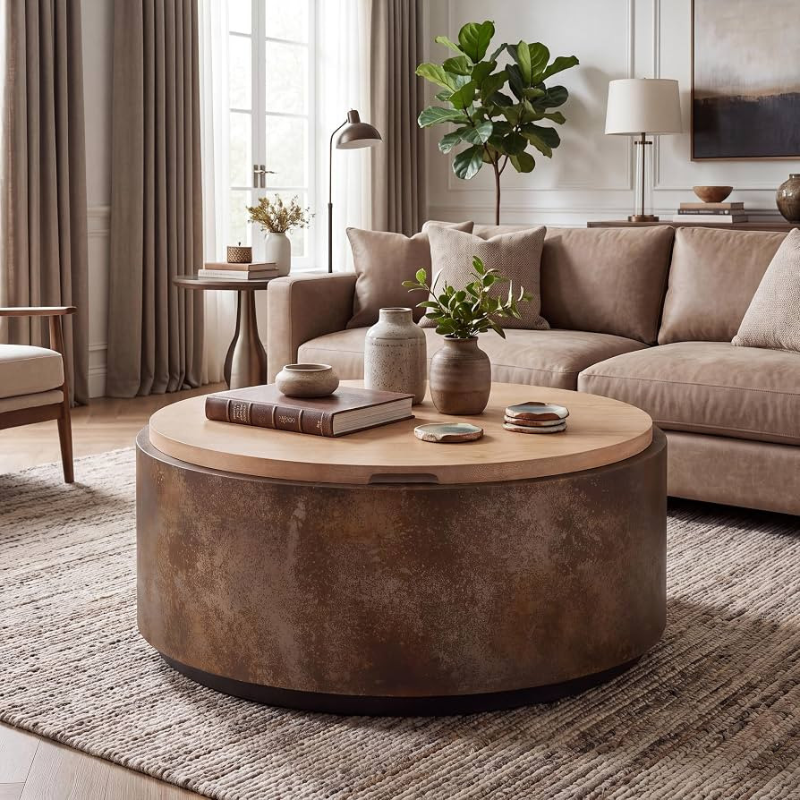 Christopher Knight Home Romy 34.57" Round Coffee Table with Hidden Storage, Wooden Sofa Table wit... | Amazon (US)