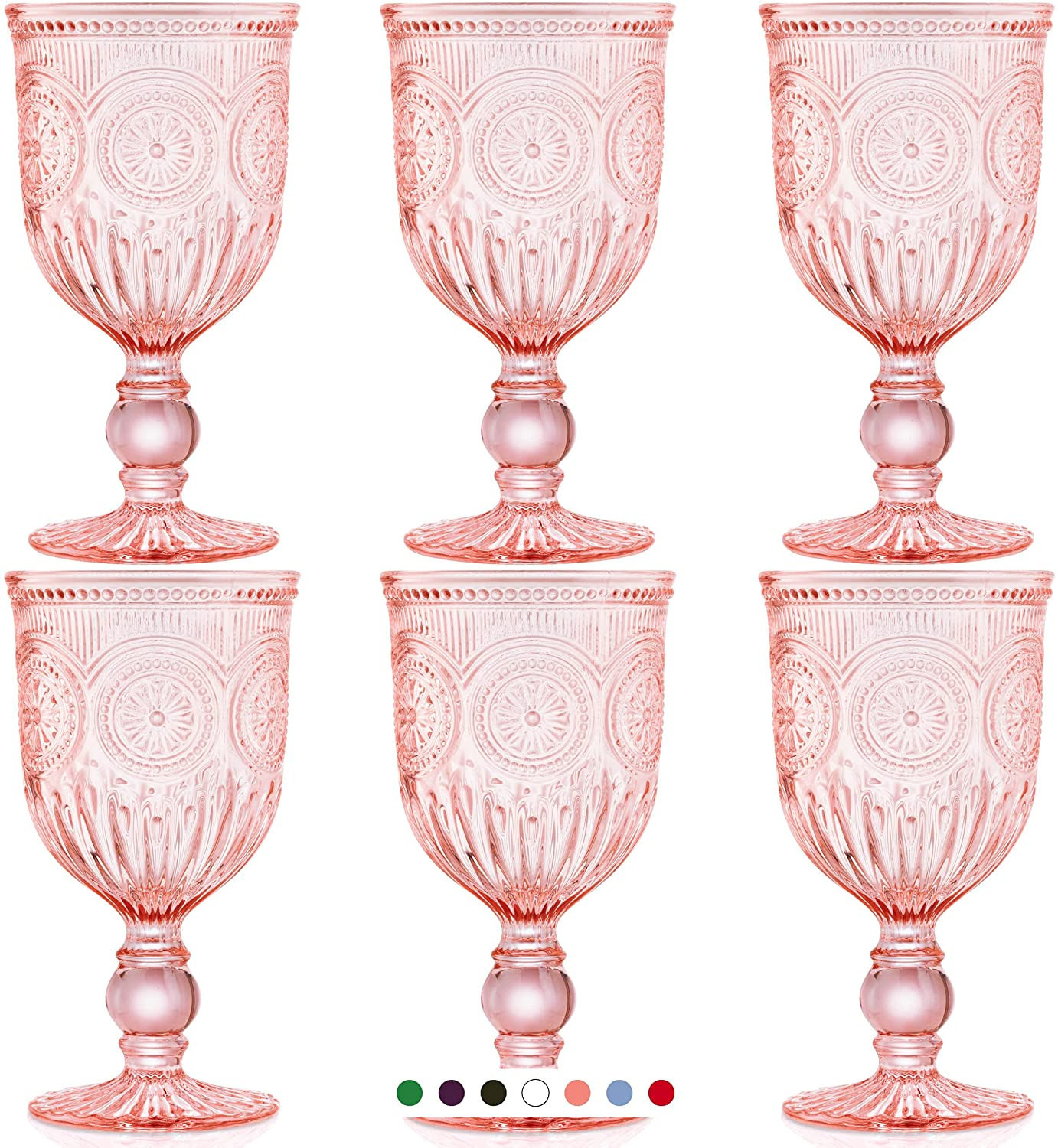Yungala Pink Wine Glasses set of 6 pink goblets, dishwasher safe colored pink glassware, vintage ... | Amazon (US)