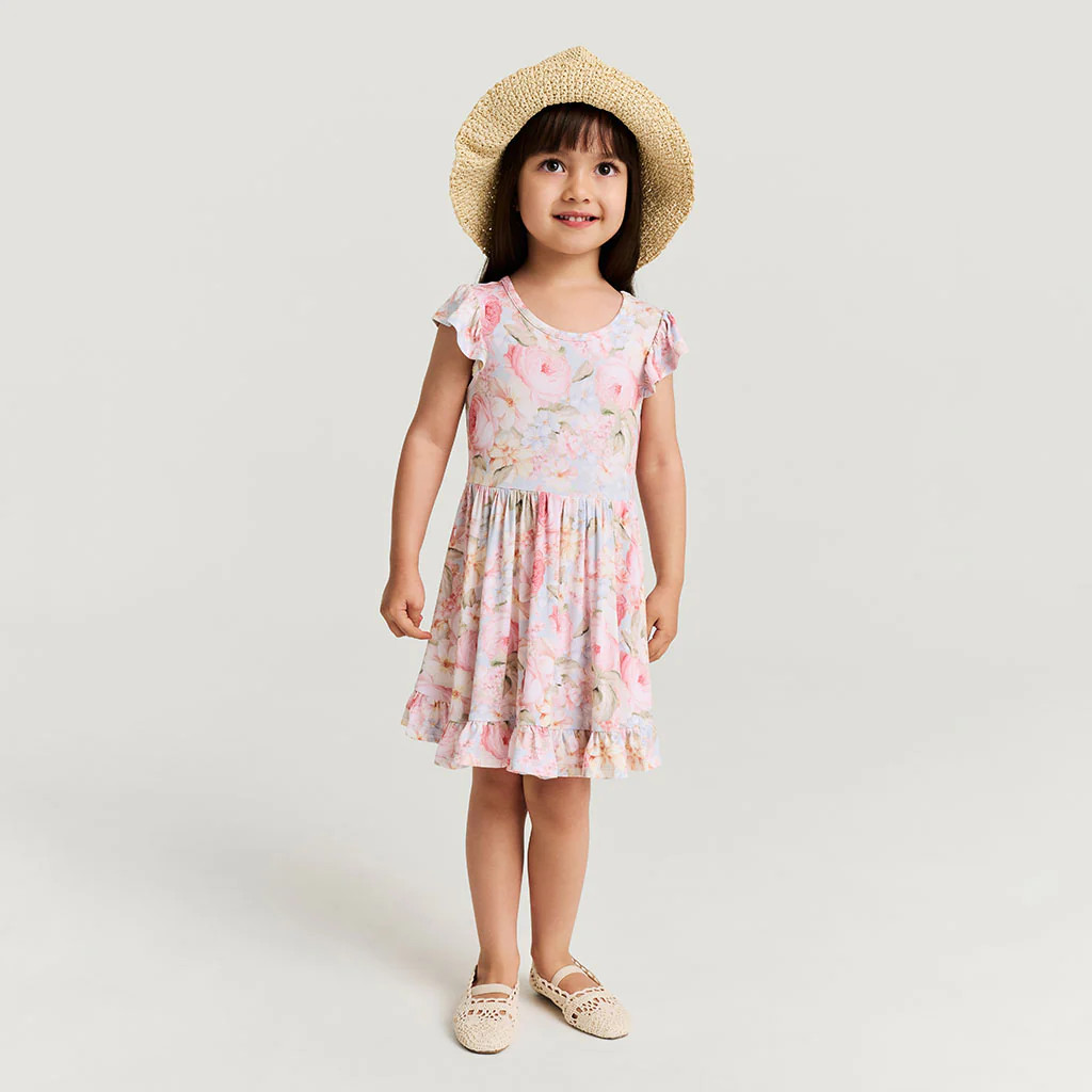 Floral Blue Girl Rose Dreams Ruffled Twirl Dress | Posh Peanut® | Posh Peanut