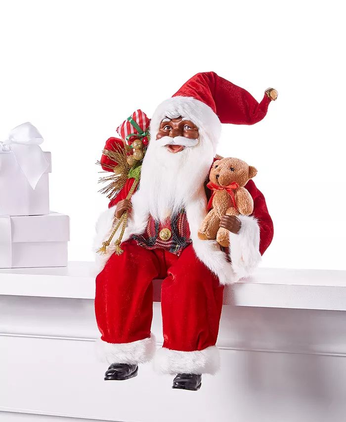 Holiday Lane Fabric African American Sitting Santa in Red Outfit, Created for Macy's - Macy's | Macy's