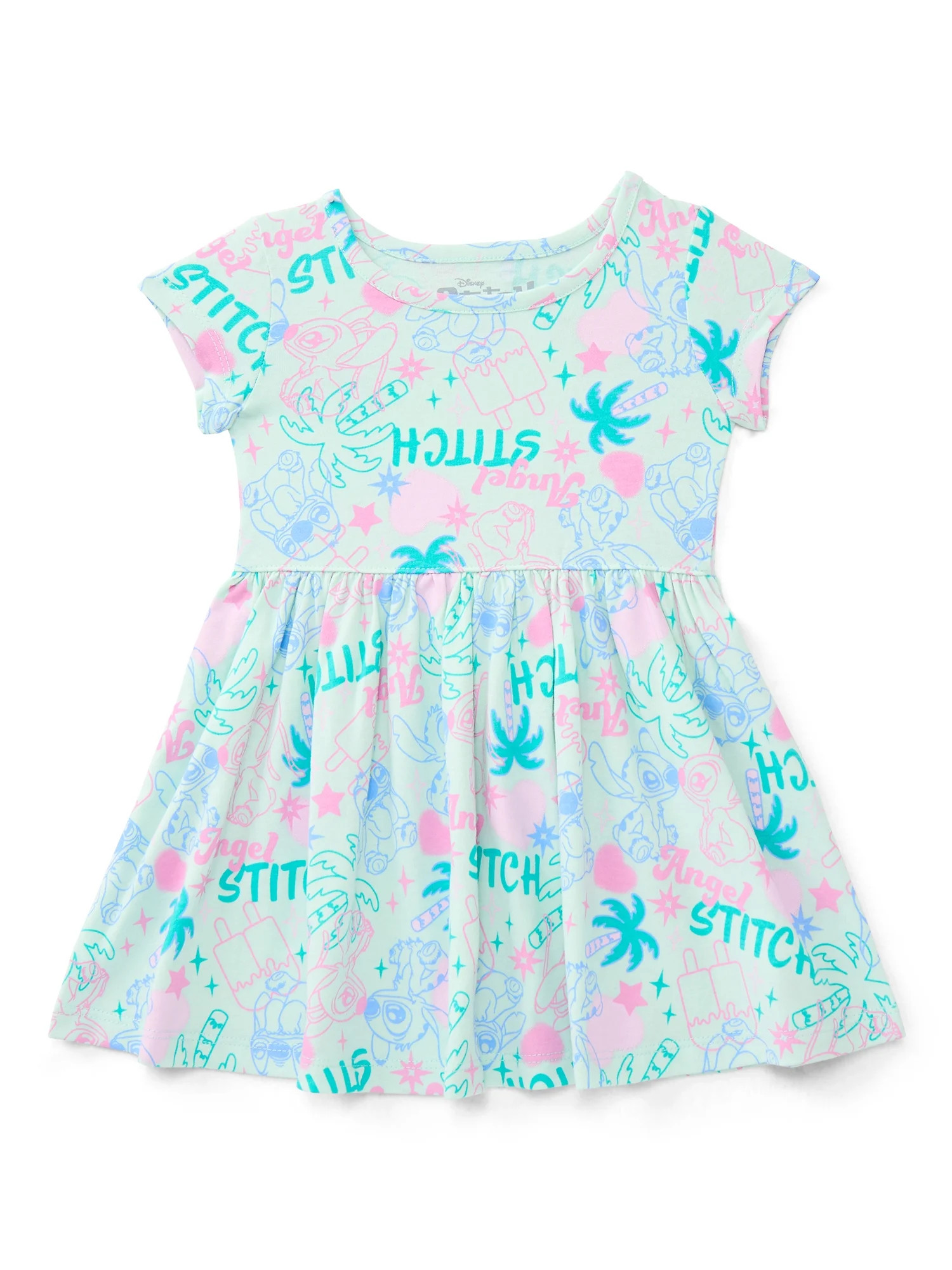 Stitch Toddler Girls Allover Print Dress with Short Sleeves, Sizes 12M-5T | Walmart (US)