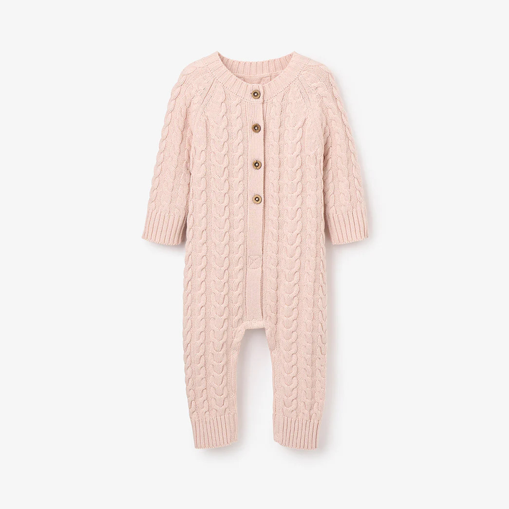 Pale Pink Horseshoe Cable Knit Baby Jumpsuit | Elegant Baby