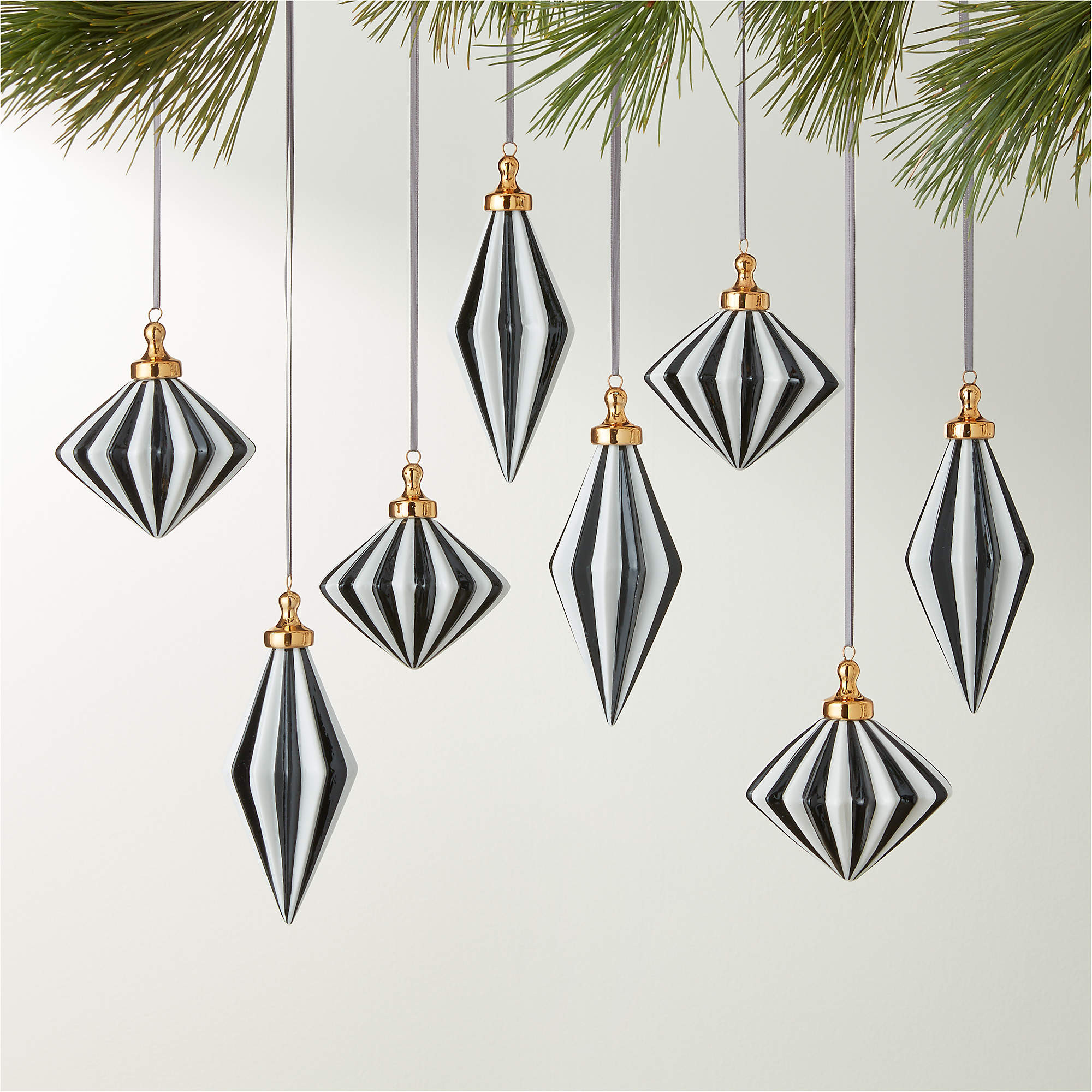 Bordeaux Black and White Glass Christmas Tree Ornaments Set of 8 + Reviews | CB2 | CB2
