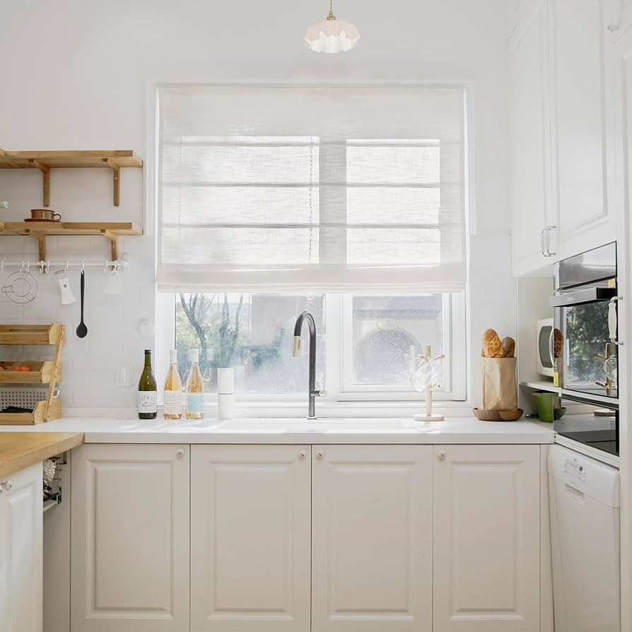 TWOPAGES Liz No Drill Cordless Roman Shades Linen Textured Roman Blinds for Windows, Custom Made ... | Amazon (US)