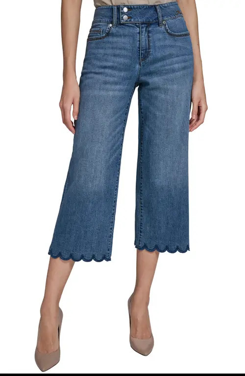 KARL LAGERFELD PARIS Scalloped Hem Crop Jeans in Coastal Blue at Nordstrom, Size 2 | Nordstrom