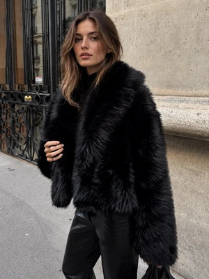 Solid Faux Fur Collar Jacket | Commense
