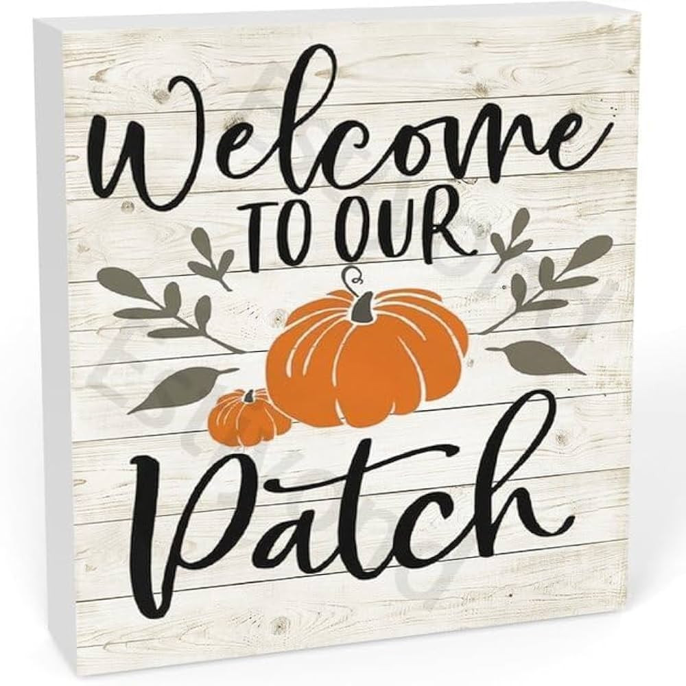 Farmhouse Wooden Block Sign, Halloween Welcome To Our Patch Wood Sign Home Decor, Living Room Bed... | Amazon (US)