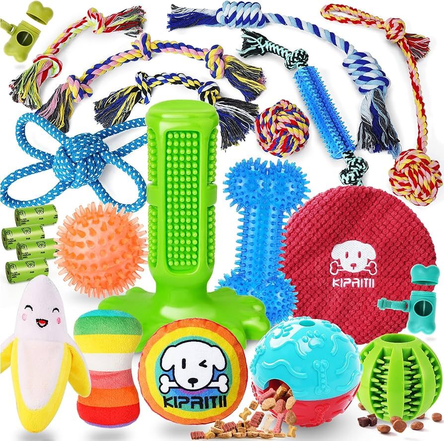 KIPRITII Dog Chew Toys for Puppy - 23 Pack Puppies Teething Chew Toys for Boredom, Pet Dog Toothb... | Amazon (US)