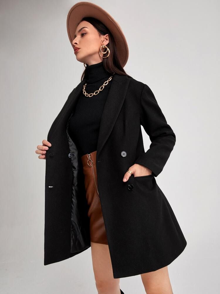 Solid Double Breasted Pea Coat | SHEIN