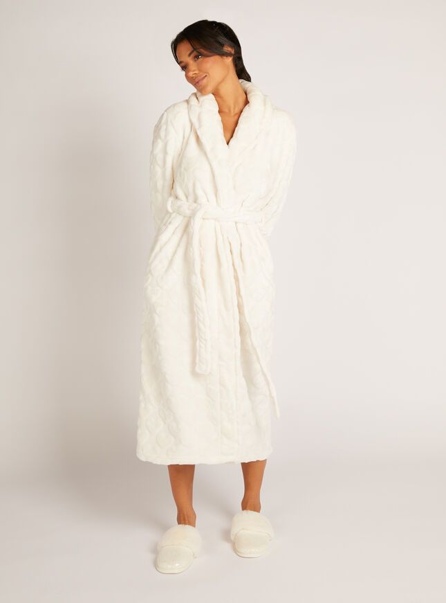 Fluffy heart long dressing gown - Cream | Boux Avenue (UK)