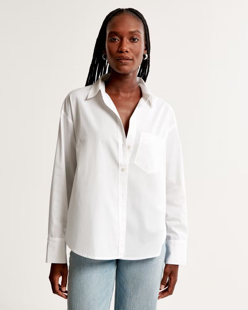 Oversized Poplin Step Hem Button-Up Shirt | Abercrombie & Fitch (US)
