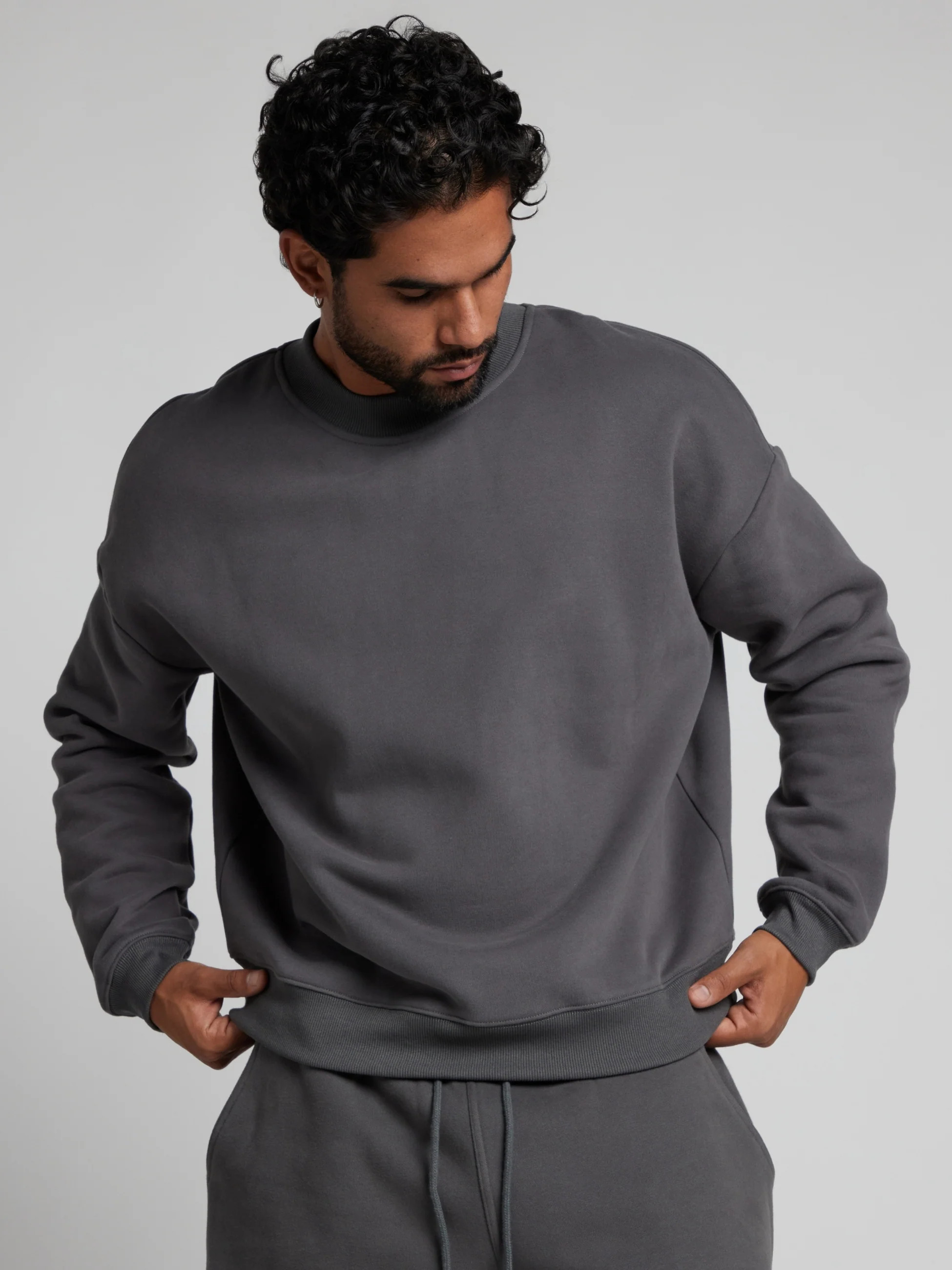 Comfrt Basic Crop Crew Sweatshirt | Steel Grey | M | Medium | Comfrt