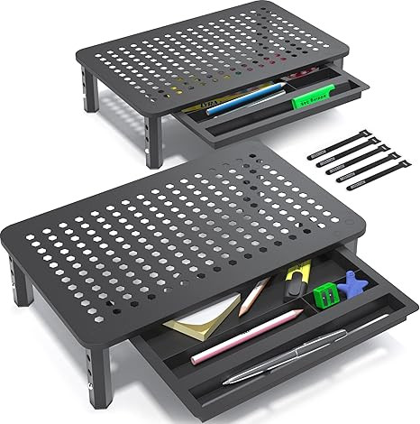 EVOOMI Back Saver Monitor Stand for Desk - 2 Pack Monitor Riser with Drawer - Gain 5 Weeks a Year... | Amazon (US)