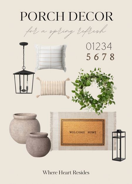 Ordered most of these items to decorate my new front porch for spring! So excited 😆 
Front porch decor, spring decor, doormat, indoor/outdoor accent rug, outdoor pendant light, outdoor sconces, spring wreath, house numbers, planters, outdoor lanterns, outdoor pillows. 

#LTKhome #LTKSeasonal