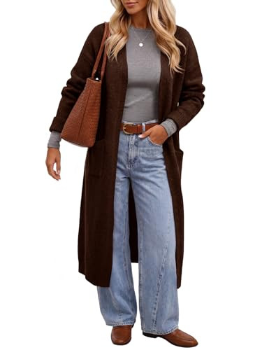 Saodimallsu Womens Long Cardigan Long Sleeve Open Front Knit Duster 2026 Fall Loose Casual Sweater Coat with Pockets Coffee | Amazon (US)