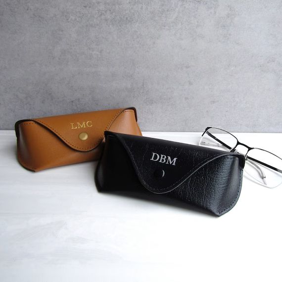 Handmade Personalised Medium Hard Leather Glasses Case  - Gift For Him - Anniversary Gift - Custo... | Etsy (US)