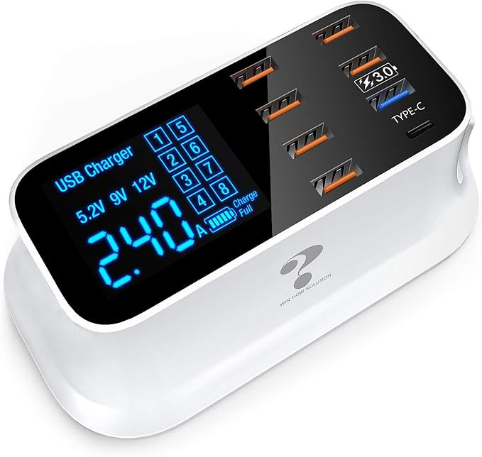 Multiple USB Charger, 8-Port Desktop Charging Station with Quick Charge 3.0 USB Port, Type C Port... | Amazon (US)