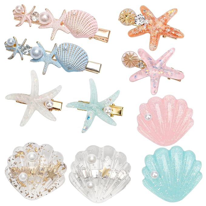 10 PCS Starfish Hair Clips Seashell Hair Clip Set, Catcan Beach Hair Clips Seashell Hair Accessor... | Amazon (US)