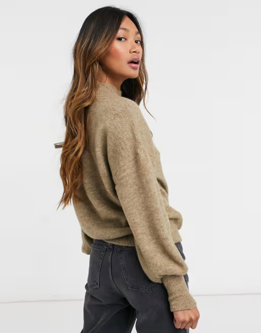 Vero Moda sweater with balloon sleeves in camel | ASOS (Global)