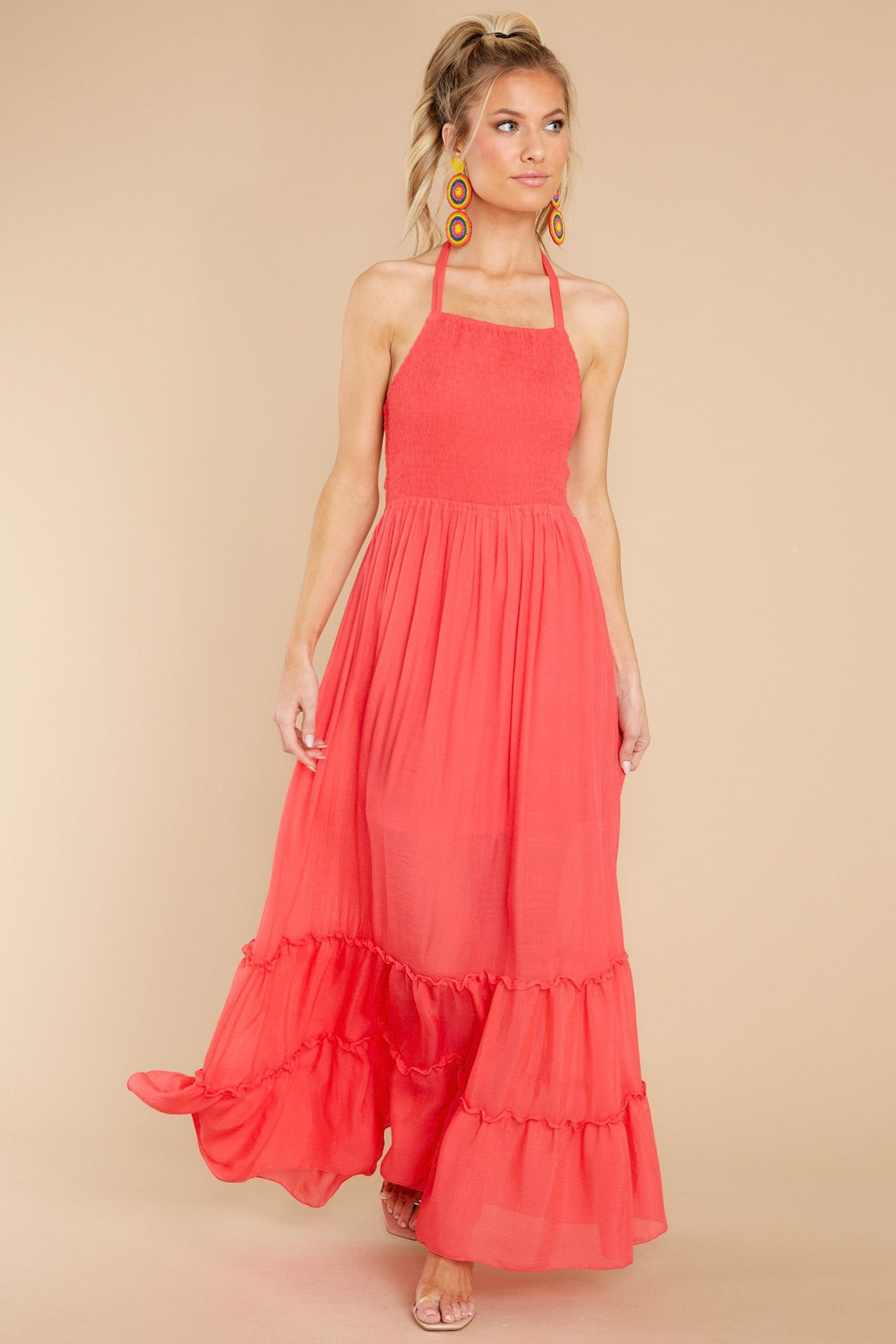Stick Around Coral Maxi Dress | Red Dress 