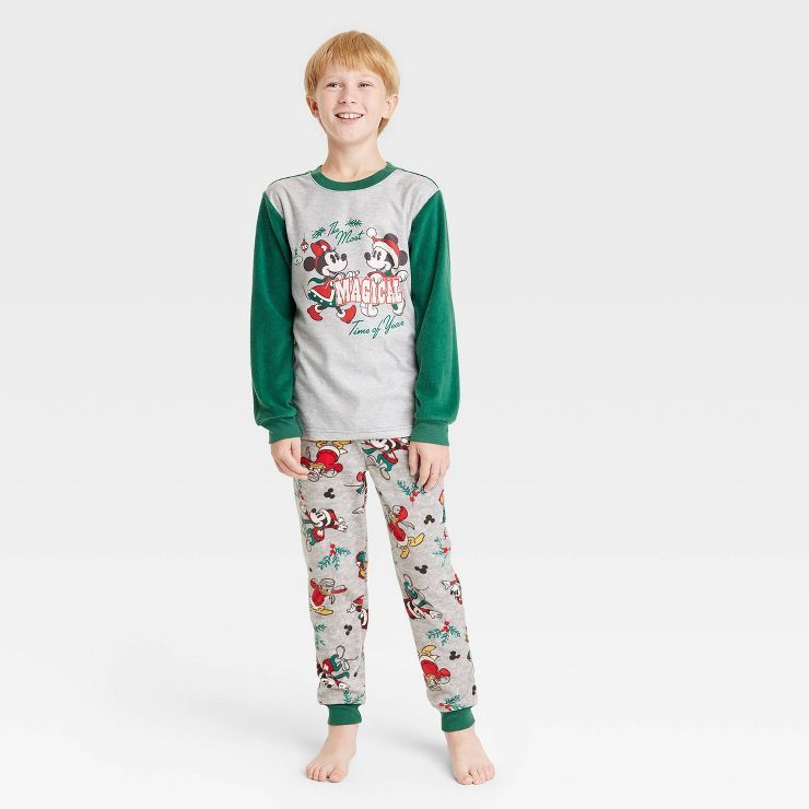 Kids' Mickey Mouse & Friends Holiday Sleep Pajama Set - Gray | Target