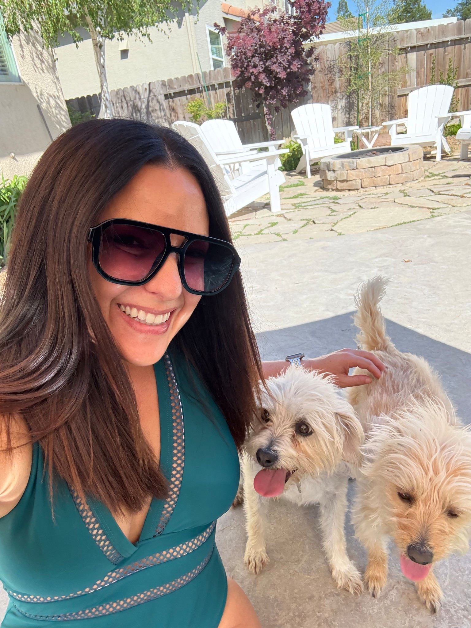 Spring break staycation vacation! I have the pool all to myself with these two cuties! 

My one piece plunge swimsuit is on sale for $25.99, comes in sizes xxs-22plus and a ton of colors. I’m 34D and wearing blue green in small. 

#LTKSwim #LTKOver40 #LTKTravel