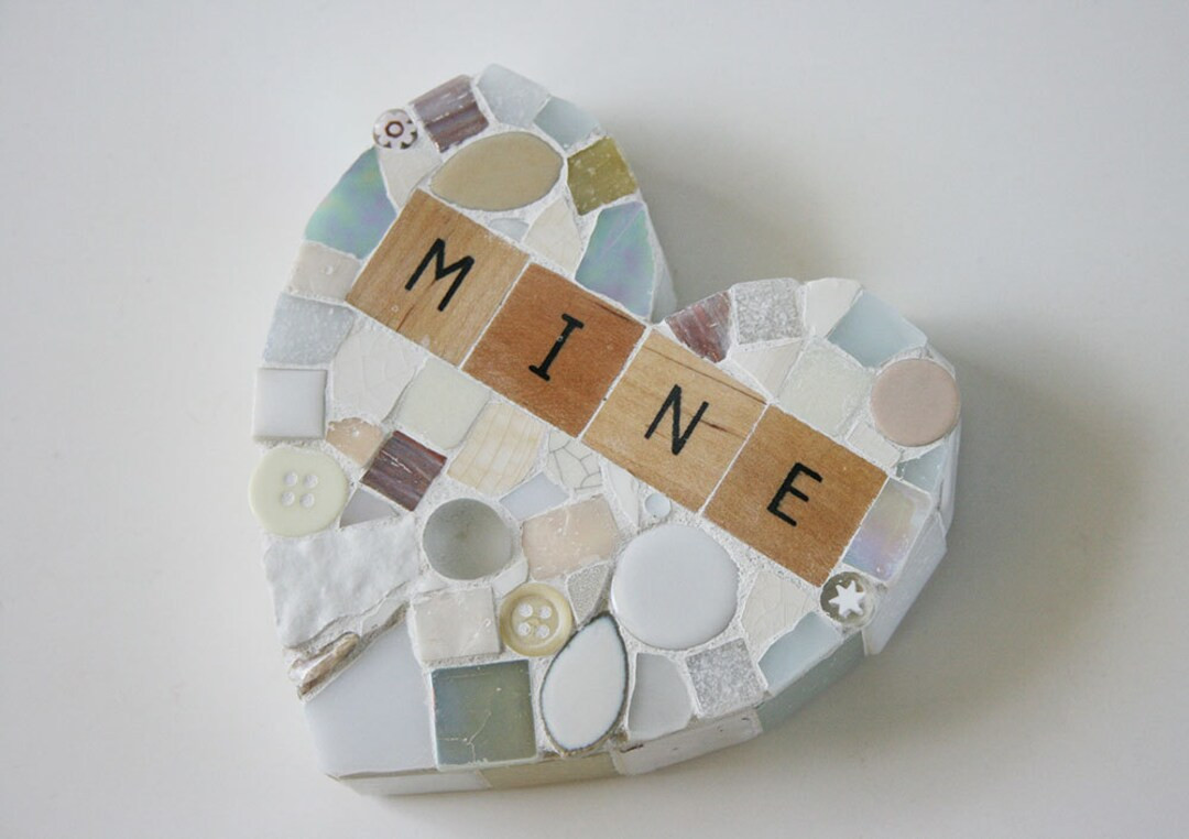 White Heart Mosaic Paperweight Large Mixed Media Conversation Hearts Valentines Day Galentines Lo... | Etsy (US)