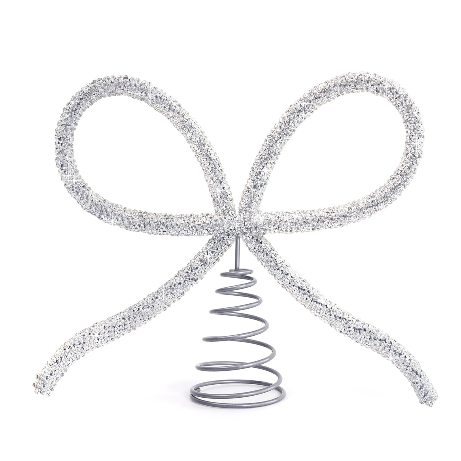 Christmas Decorations - Christmas Decor - Silver Glass Rhinestone Bow Tree Topper - Xmas Holiday ... | Amazon (US)