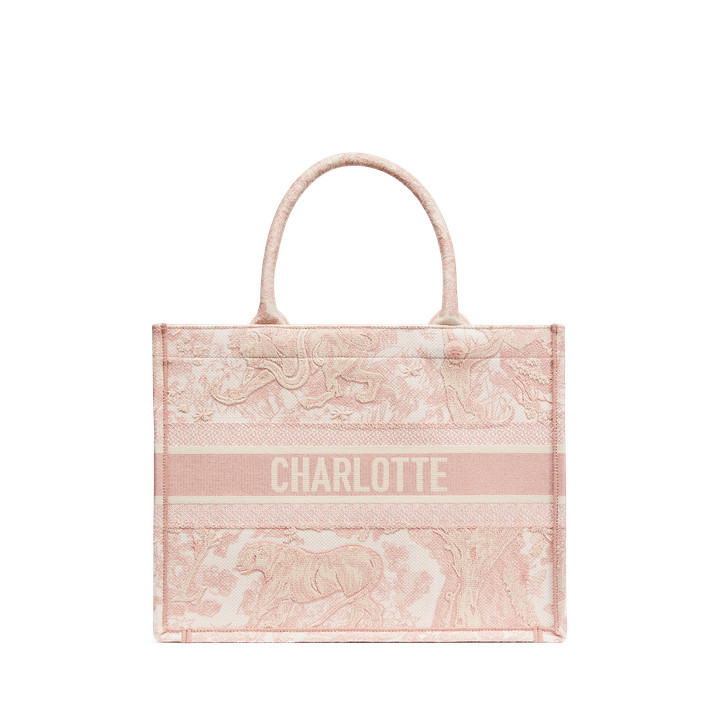 Medium Dior Book Tote Pink Toile de Jouy Embroidery (36 x 27.5 x 16.5 cm) | DIOR | Dior Couture