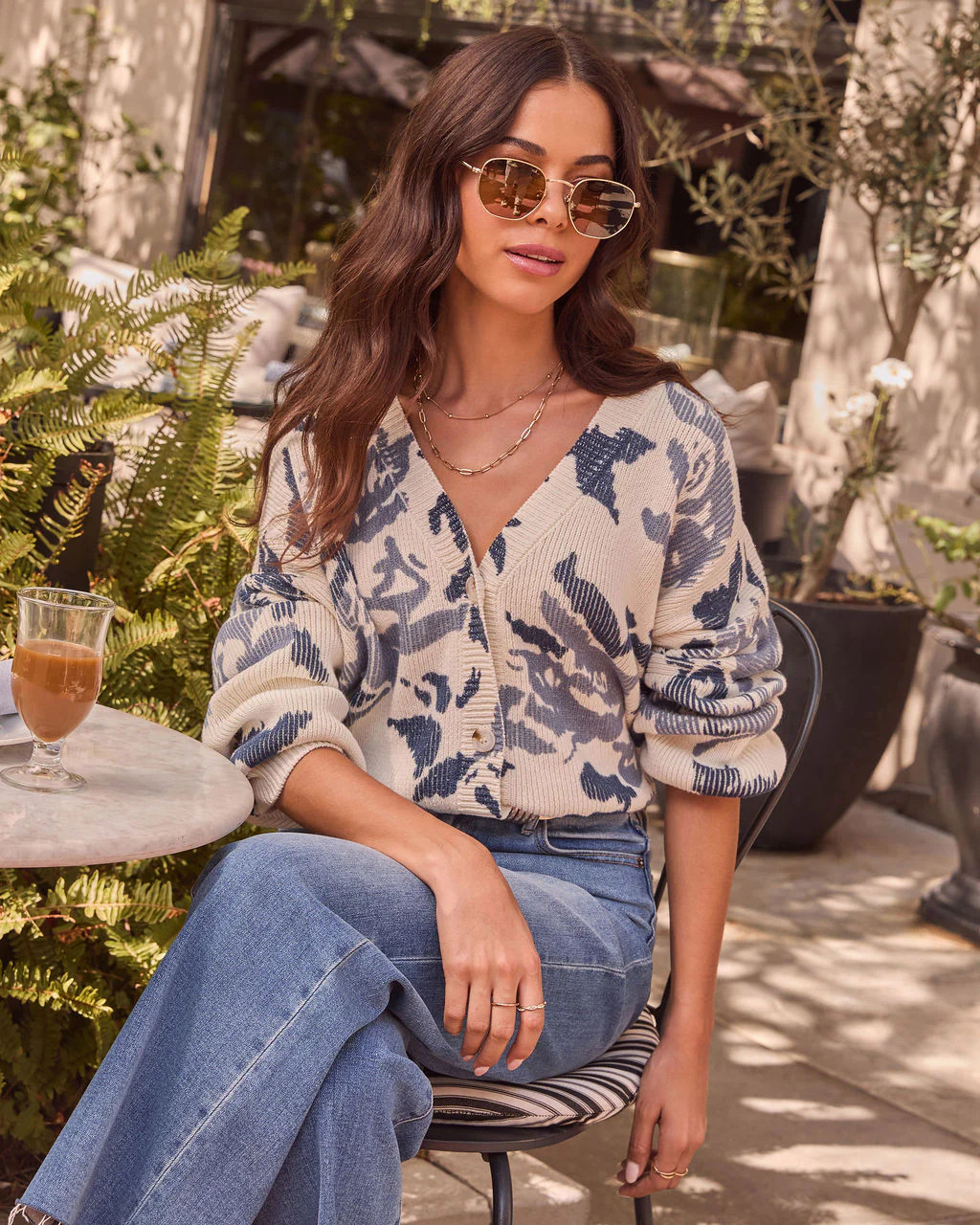 Honeyed Timber Knit Printed Cardigan | VICI