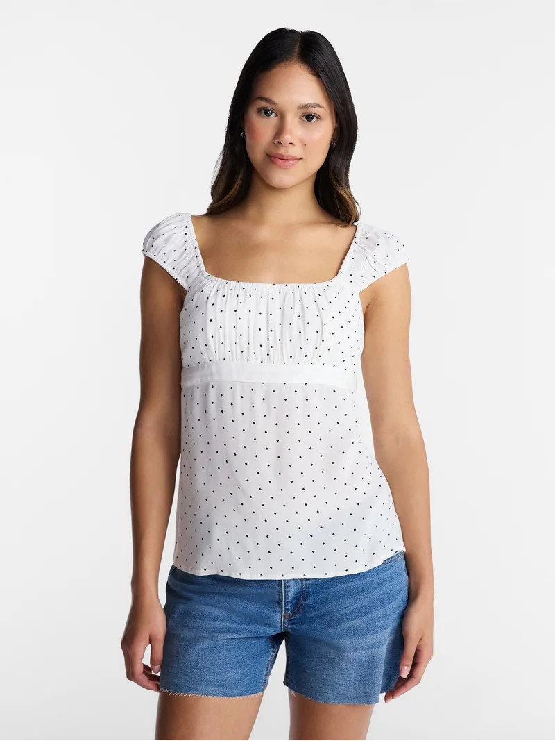 No Boundaries Babydoll Top with Satin Trim, Women\u2019s XXS-XXL | Walmart (US)