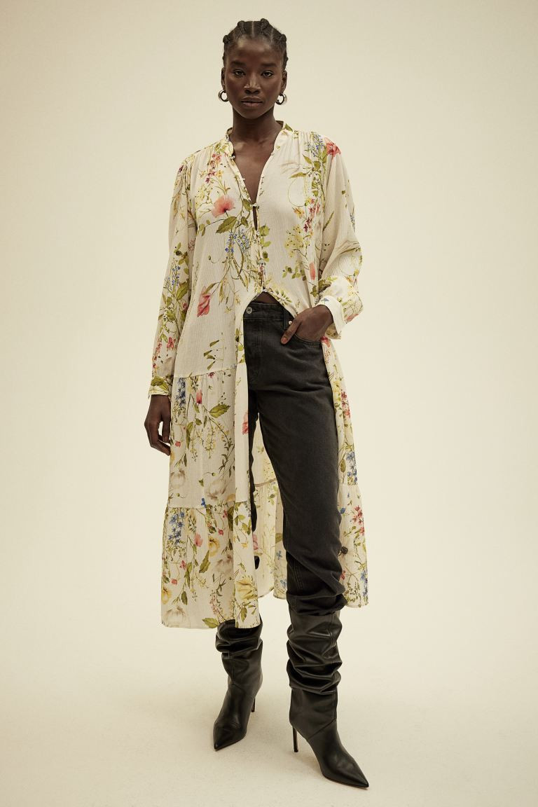 Oversized Crinkled Dress - Cream/floral - Ladies | H&M US | H&M (US + CA)