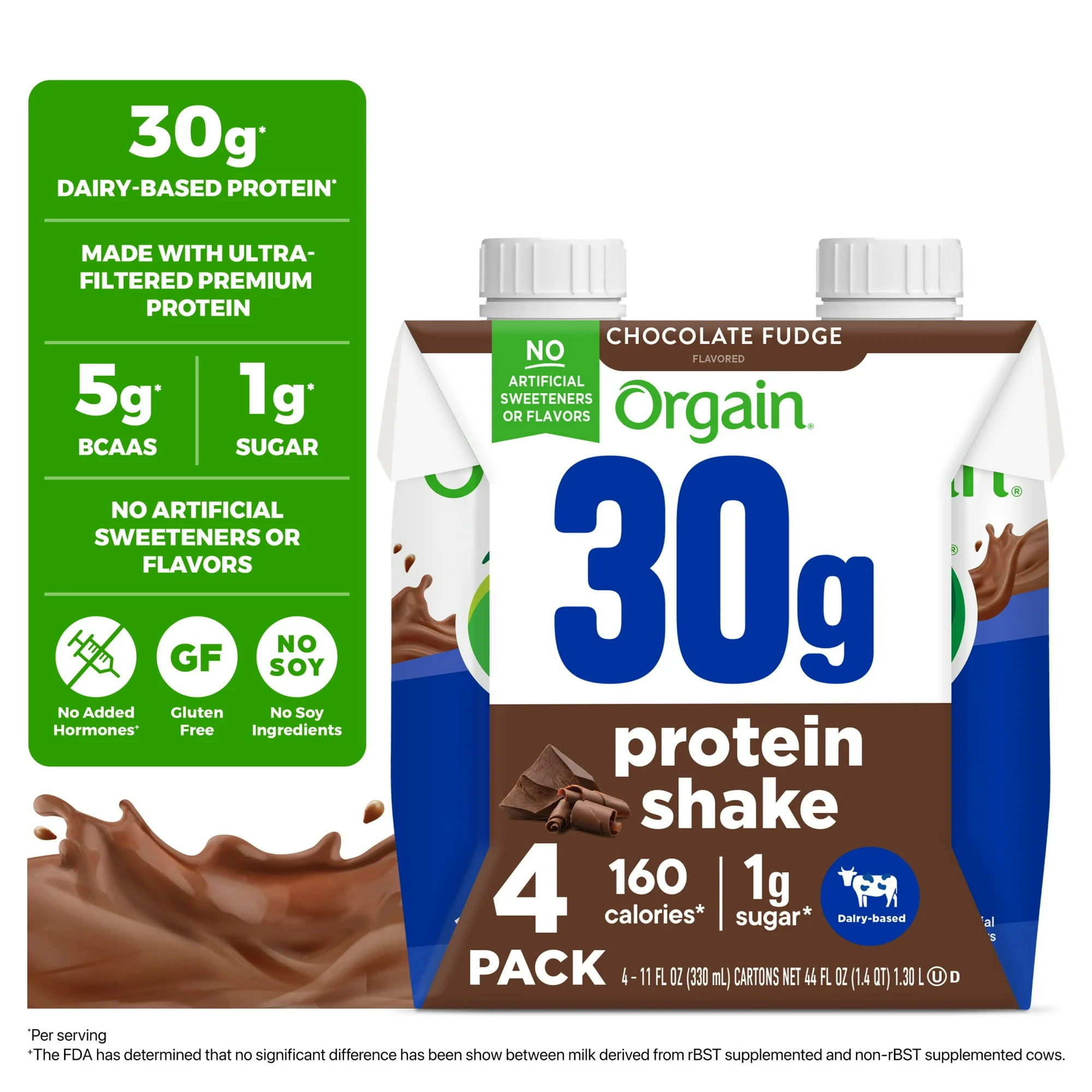 Orgain 30g Protein Shake, Dairy Based, Chocolate Fudge 11oz, 4ct | Walmart (US)