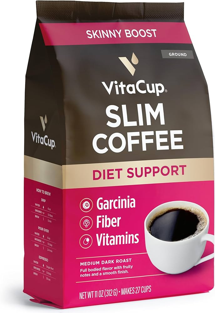 VitaCup Slim Ground Coffee, Diet Support with Ginseng, Garcinia, B Vitamins, Medium Dark Roast, B... | Amazon (US)
