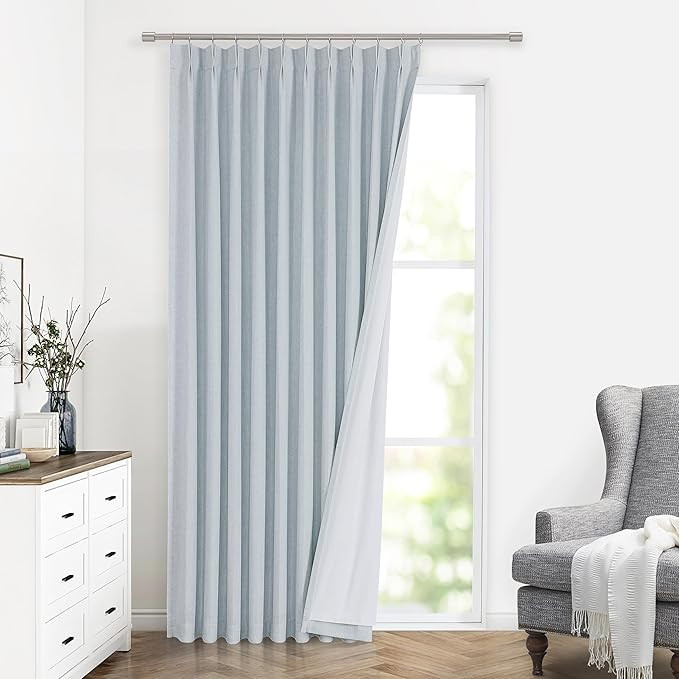 Vision Home Blue Fog Pinch Pleated Full Blackout Curtains Linen Blended Room Darkening Window Cur... | Amazon (US)