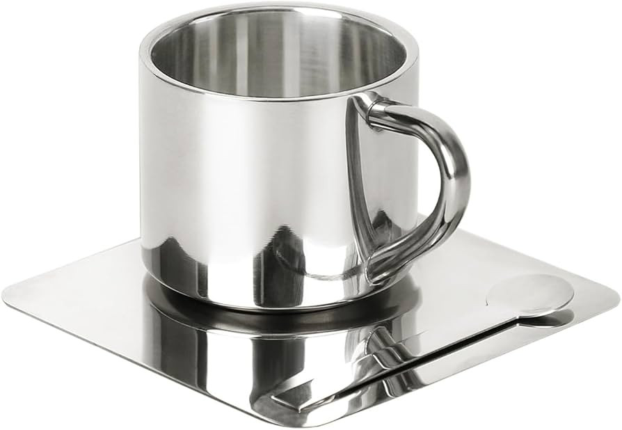 123Arts Stainless Steel Teacup Set, Small Tea Cup Coffee Mug with Saucer,5.5oz,175ml | Amazon (US)